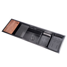 BACHA EN INOX PARA COCINA 152*48*25CM FH6019 GUN BLACK PLUS